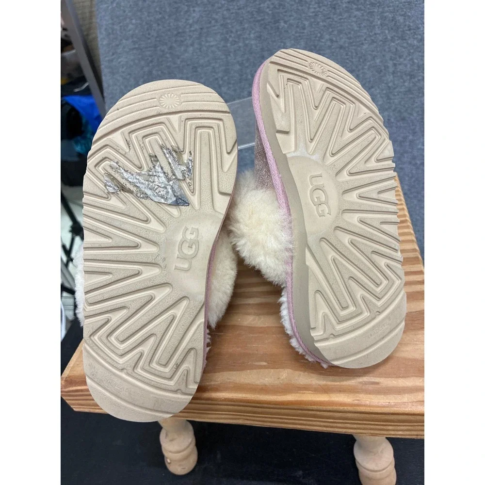 UGG Coquette Metallic Rose Pink Sheepskin Slippers Slides Girls Size 13